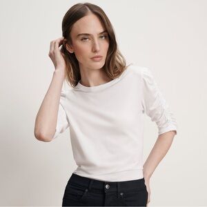 Veronica Beard Waldorf Ruched-Sleeve T-Shirt